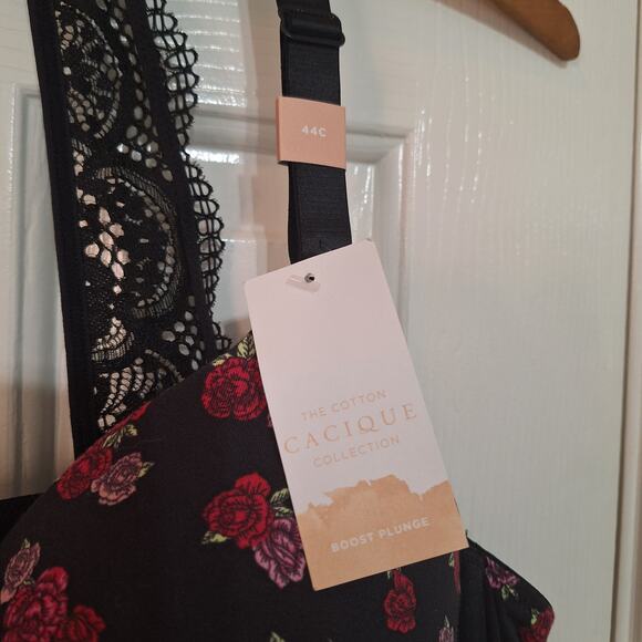 New Cacique 44C Boost Plunge red rose black front closure underwire bra NWT - Picture 2 of 4